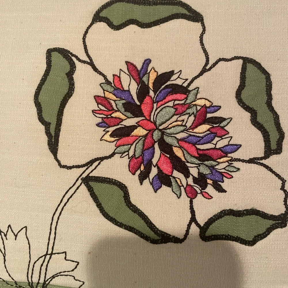 TALBOTS Embroidered Floral Canvas Tote Handbag Multicolor Flower & Black Handles